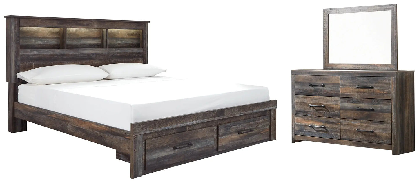Drystan Bookcase Bed With 2 Storage Drawers With Mirrored Dresser Premier Furniture & Mattress