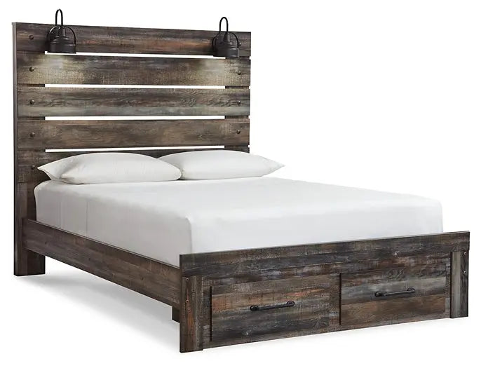 Drystan Queen Panel Bed with 2 Storage Drawers with Mirrored Dresser Premier Furniture & Mattress