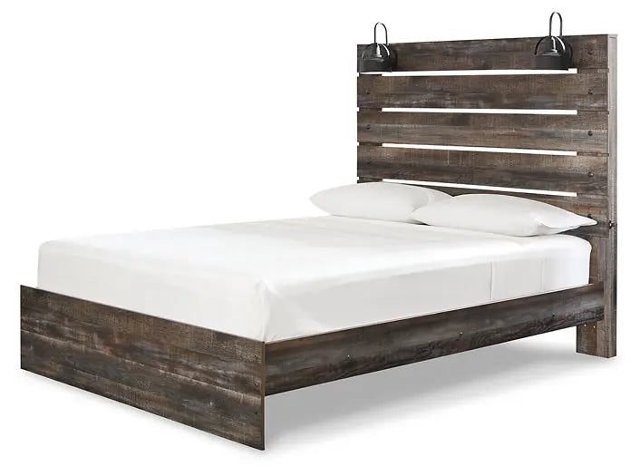 Drystan Queen Panel Bed with Mirrored Dresser and Nightstand Premier Furniture & Mattress