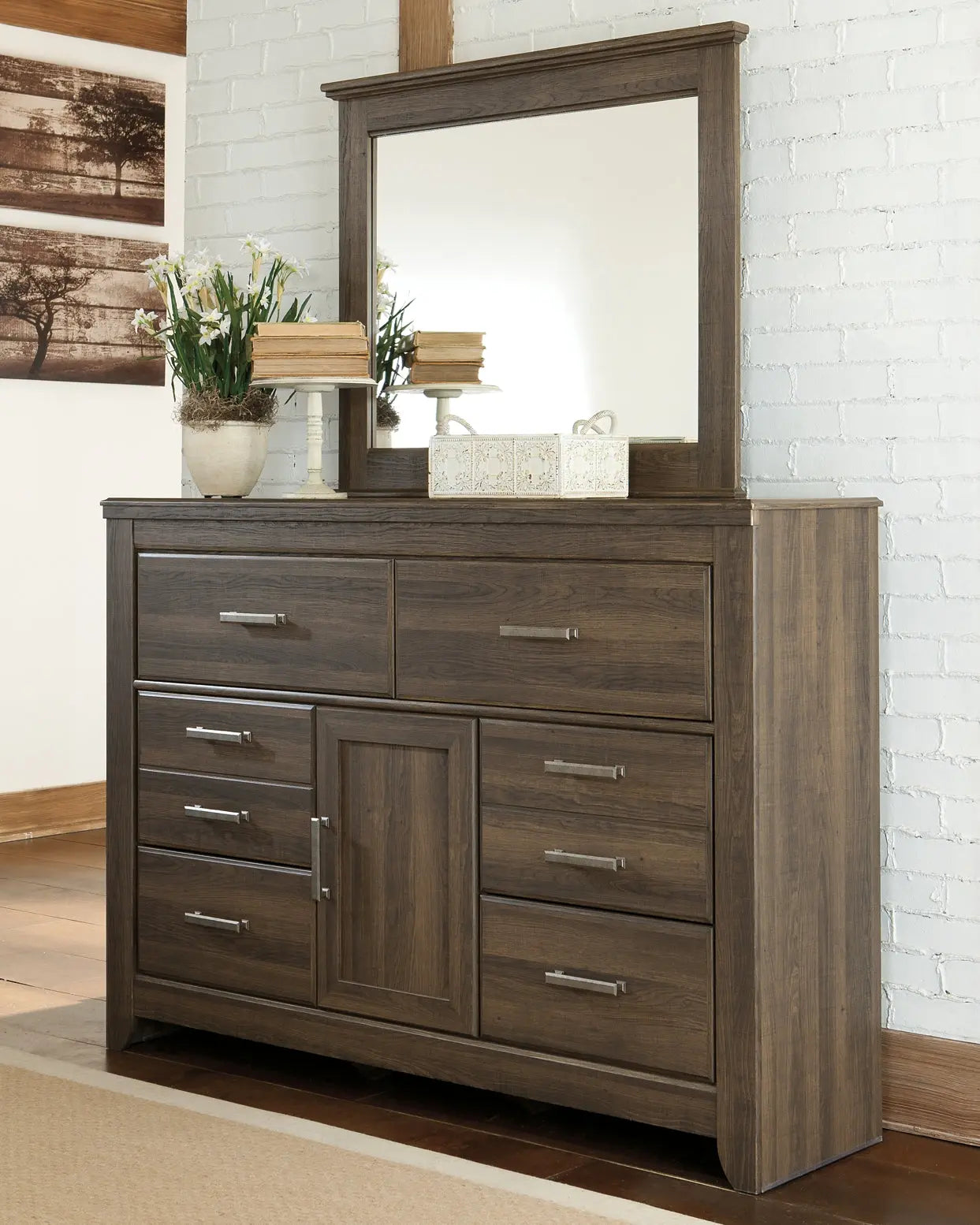 Juararo King Poster Bed with Mirrored Dresser Premier Furniture & Mattress