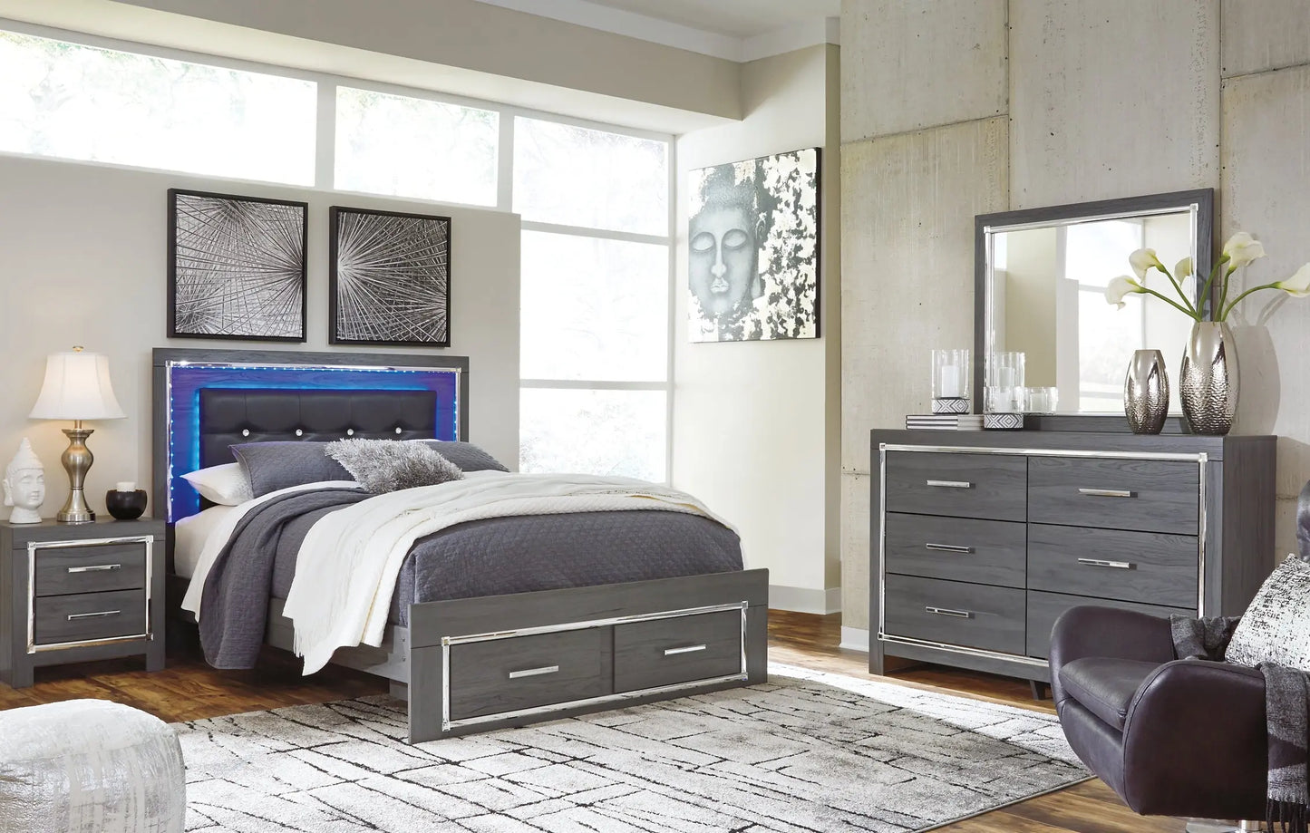 Lodanna Panel Bed With 2 Storage Drawers With Mirrored Dresser - Premier Furniture & Mattress