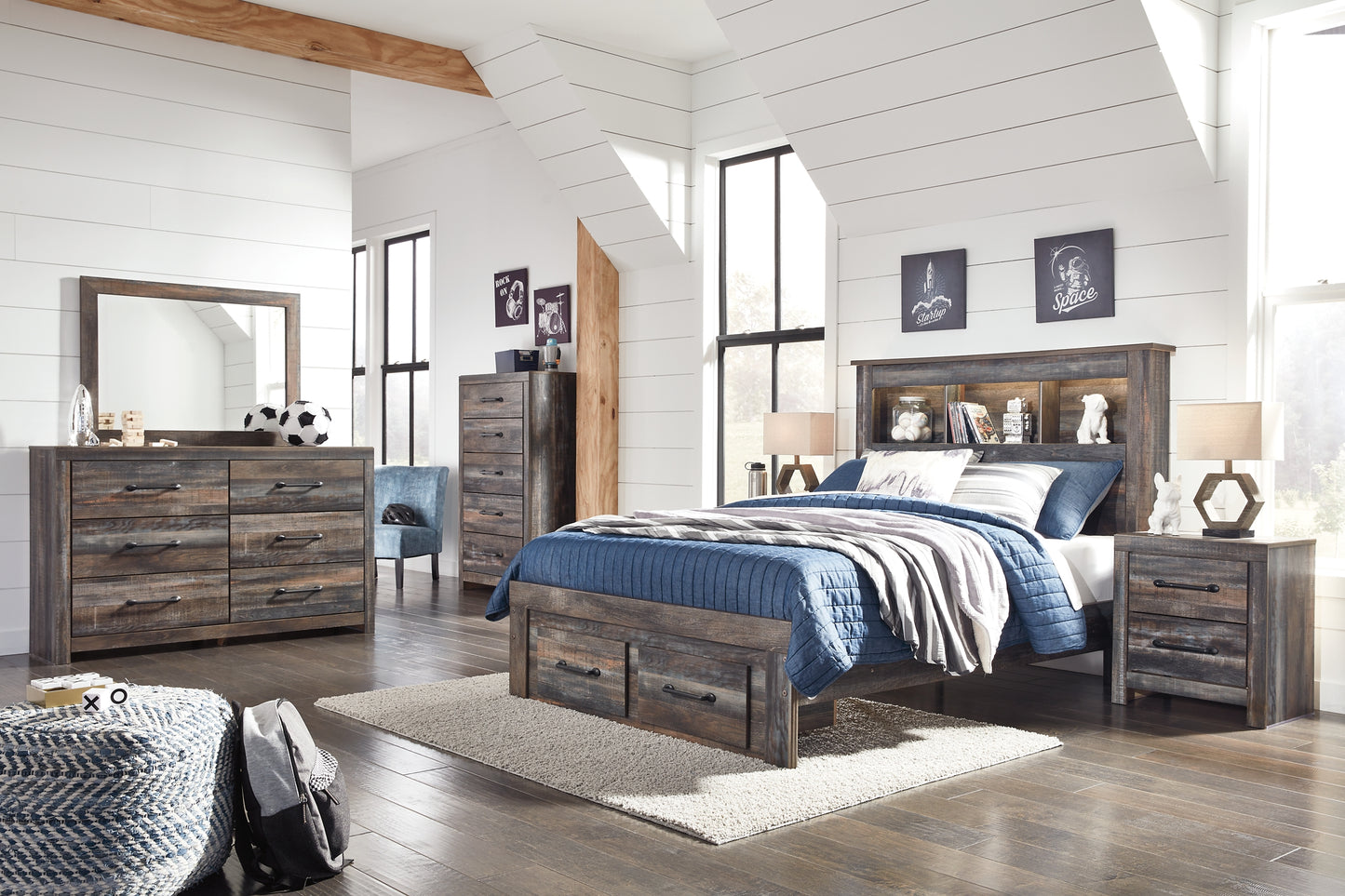 Drystan Bookcase Bed With 2 Storage Drawers - Premier Furniture & Mattress