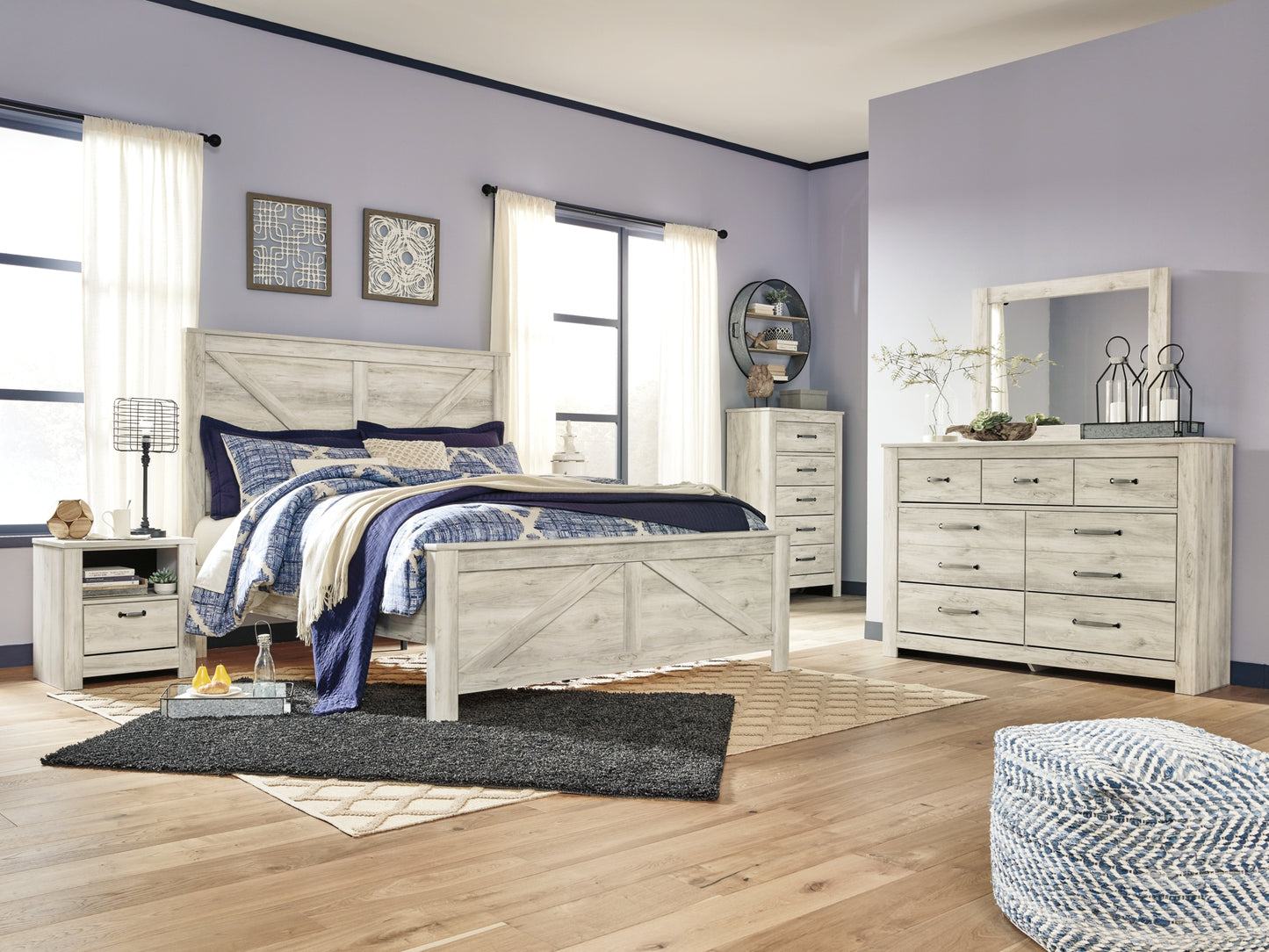 Bellaby Crossbuck Panel Bed With Mirrored Dresser, Chest And Nightstand - Premier Furniture & Mattress