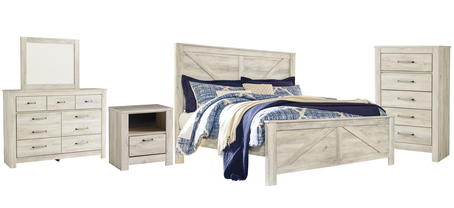 Bellaby Crossbuck Panel Bed With Mirrored Dresser, Chest And Nightstand - Premier Furniture & Mattress