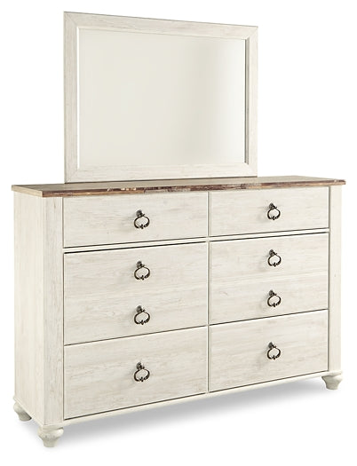 Willowton Sleigh Bed With Mirrored Dresser, Chest And 2 Nightstands