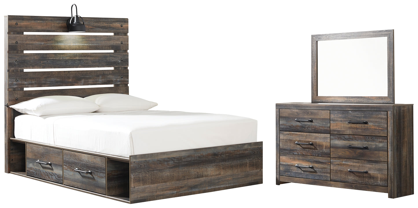 Drystan Panel Bed With 2 Storage Drawers With Mirrored Dresser - Premier Furniture & Mattress