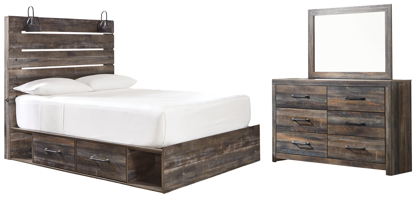 Drystan Panel Bed With 2 Storage Drawers With Mirrored Dresser - Premier Furniture & Mattress