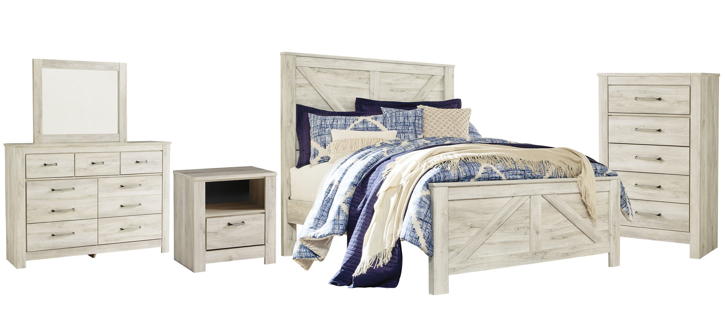 Bellaby Crossbuck Panel Bed With Mirrored Dresser, Chest And Nightstand - Premier Furniture & Mattress