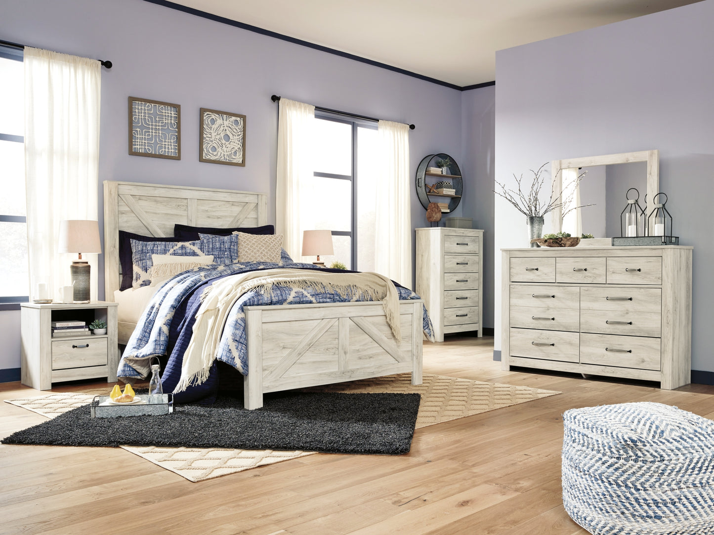 Bellaby Crossbuck Panel Bed With Mirrored Dresser, Chest And Nightstand - Premier Furniture & Mattress