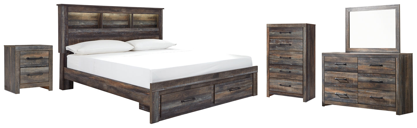 Drystan Bookcase Bed With 2 Storage Drawers With Mirrored Dresser, Chest And Nightstand - Premier Furniture & Mattress