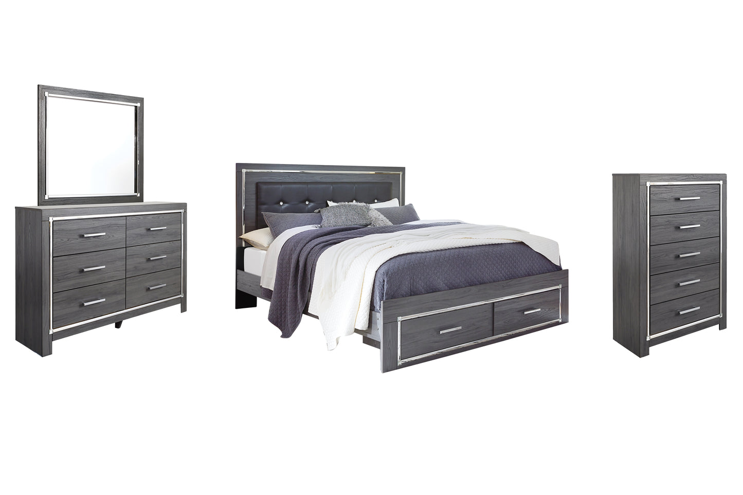 Lodanna Panel Bed With 2 Storage Drawers With Mirrored Dresser And Chest - Premier Furniture & Mattress