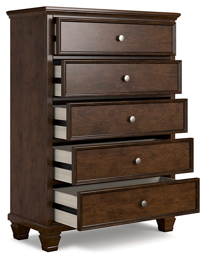 Danabrin Full Panel Bed with Mirrored Dresser and Chest