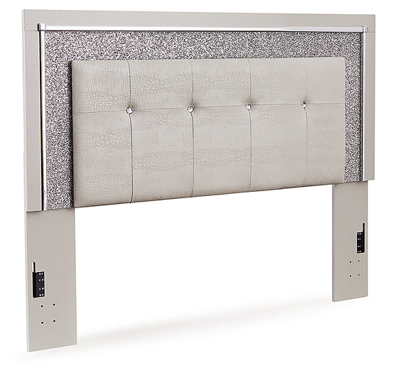 Zyniden Queen Upholstered Panel Headboard with Mirrored Dresser, Chest and Nightstand