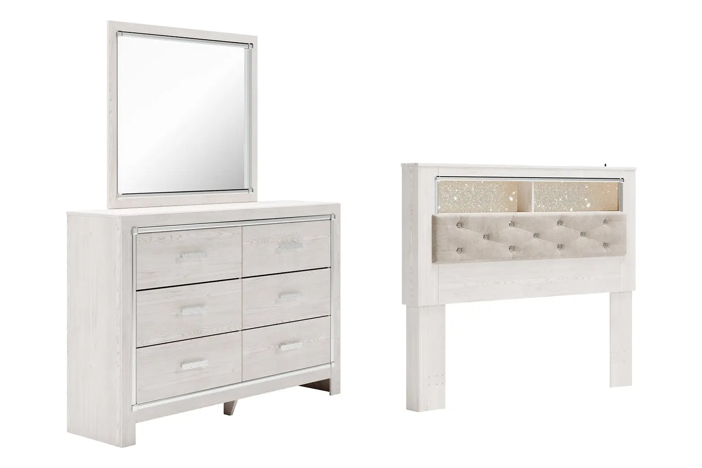 Altyra Queen Bookcase Headboard with Mirrored Dresser Premier Furniture & Mattress