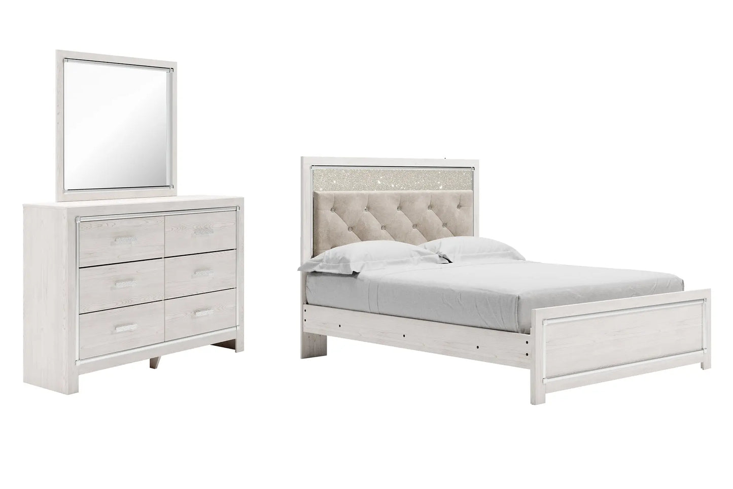 Altyra Queen Panel Bed with Mirrored Dresser Premier Furniture & Mattress