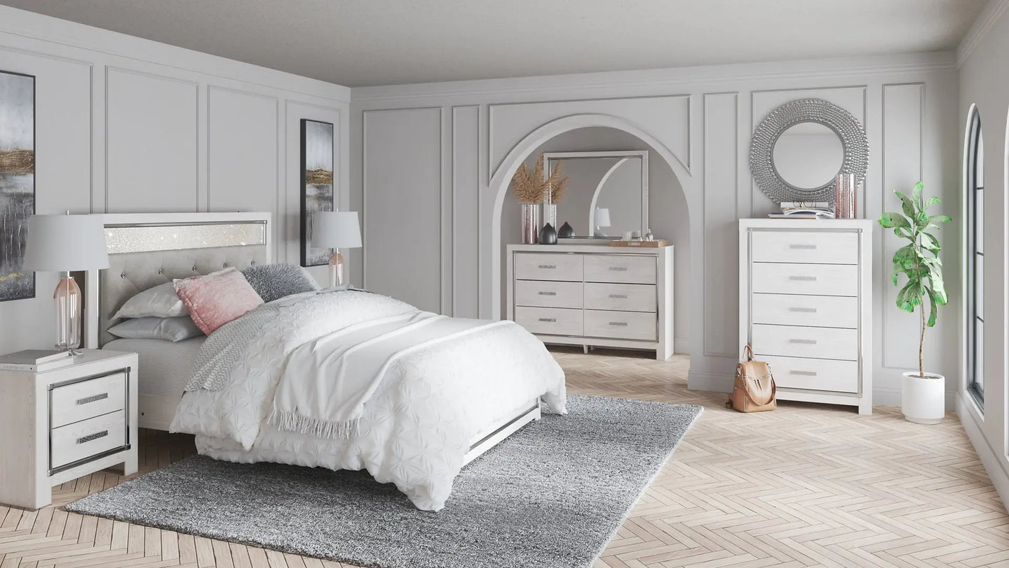 Altyra Queen Panel Headboard with Mirrored Dresser and Chest Premier Furniture & Mattress