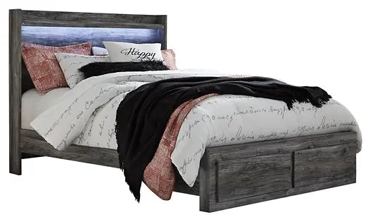 Baystorm Queen Panel Bed with 2 Storage Drawers with Mirrored Dresser and Nightstand - Premier Furniture & Mattress
