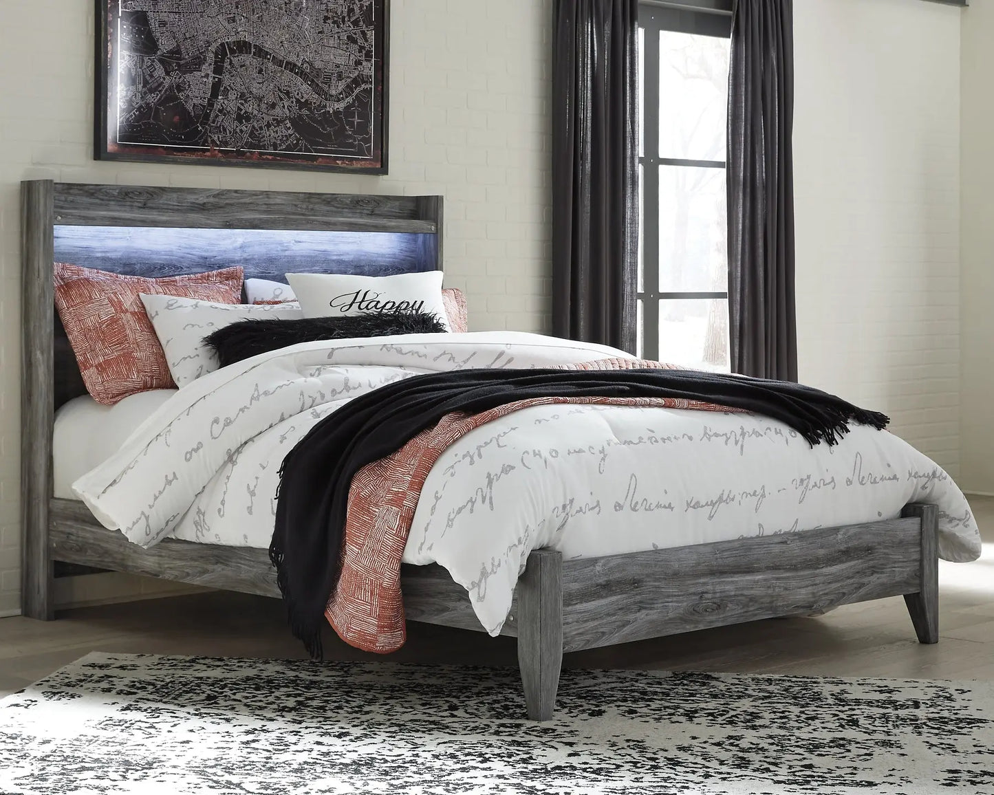 Baystorm Queen Panel Bed with Mirrored Dresser and Nightstand - Premier Furniture & Mattress