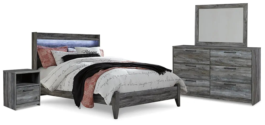 Baystorm Queen Panel Bed with Mirrored Dresser and Nightstand - Premier Furniture & Mattress