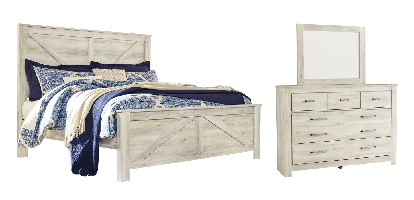 Bellaby Crossbuck Panel Bed With Mirrored Dresser - Premier Furniture & Mattress
