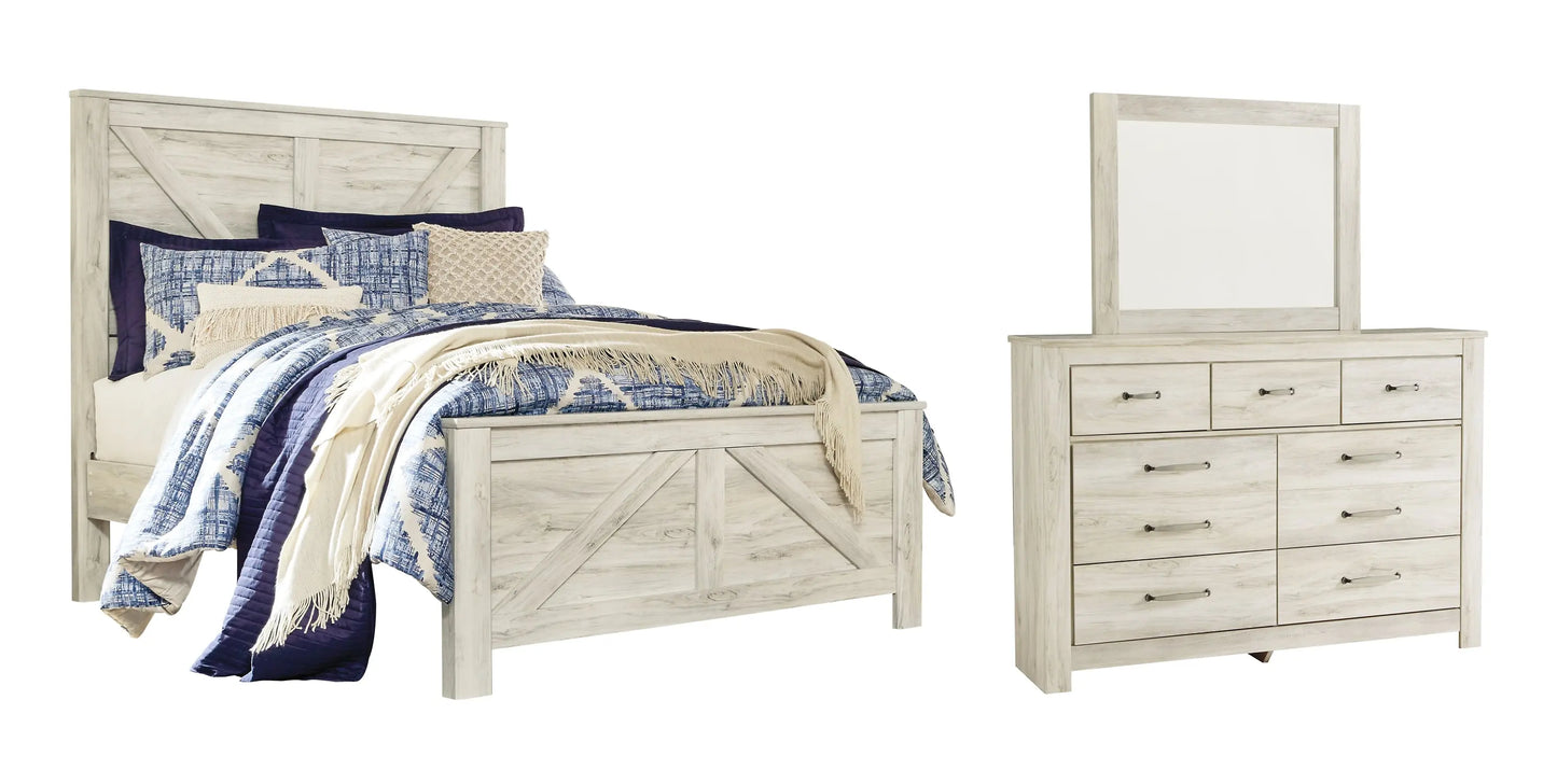 Bellaby Crossbuck Panel Bed With Mirrored Dresser - Premier Furniture & Mattress