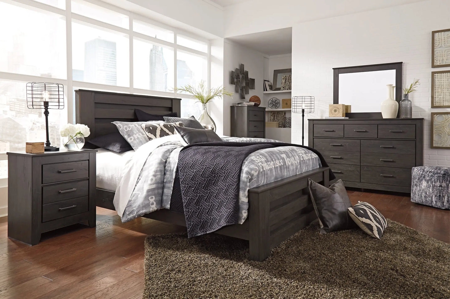 Brinxton Queen Panel Bed with Mirrored Dresser - Premier Furniture & Mattress
