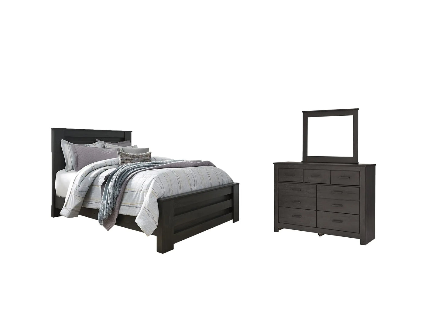 Brinxton Queen Panel Bed with Mirrored Dresser - Premier Furniture & Mattress
