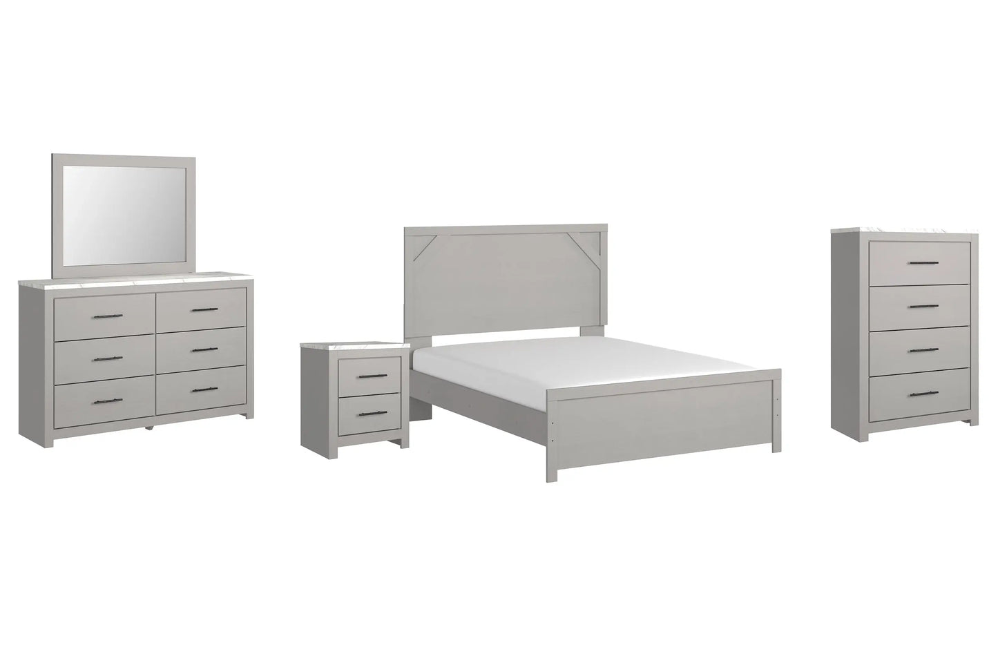 Cottonburg Queen Panel Bed with Mirrored Dresser, Chest and Nightstand Premier Furniture & Mattress