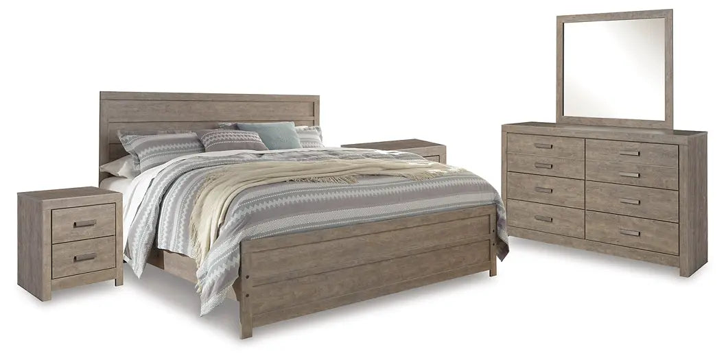 Culverbach King Panel Bed with Mirrored Dresser and 2 Nightstands Premier Furniture & Mattress