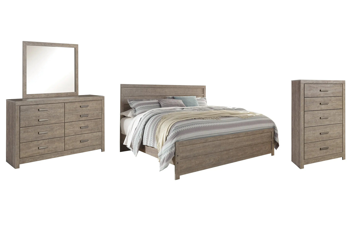 Culverbach King Panel Bed with Mirrored Dresser and Chest Premier Furniture & Mattress