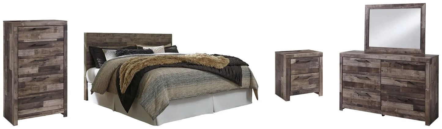 Derekson King Panel Headboard with Mirrored Dresser, Chest and Nightstand - Premier Furniture & Mattress