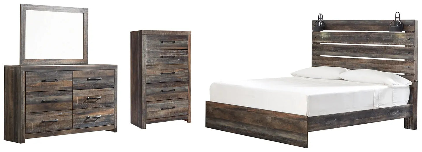 Drystan King Panel Bed with Mirrored Dresser and Chest - Premier Furniture & Mattress