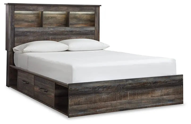 Drystan Queen Bookcase Bed with 2 Storage Drawers with Mirrored Dresser - Premier Furniture & Mattress