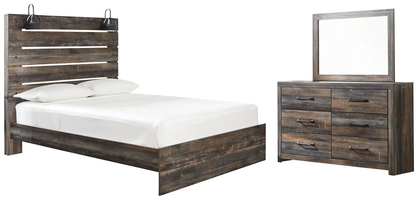 Drystan Queen Panel Bed with Mirrored Dresser - Premier Furniture & Mattress