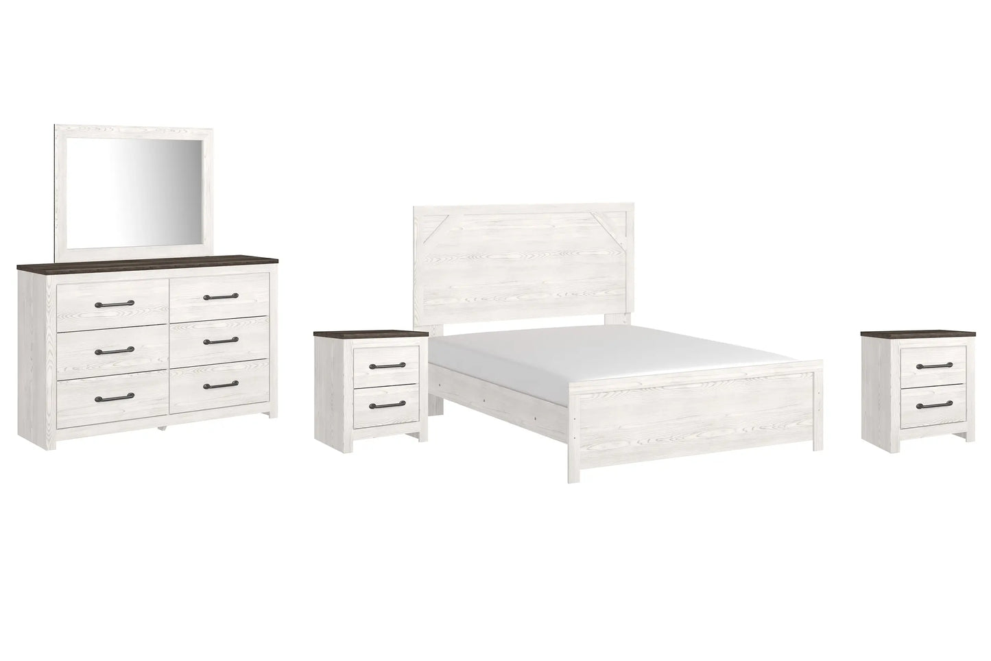 Gerridan Queen Panel Bed with Mirrored Dresser and 2 Nightstands Premier Furniture & Mattress