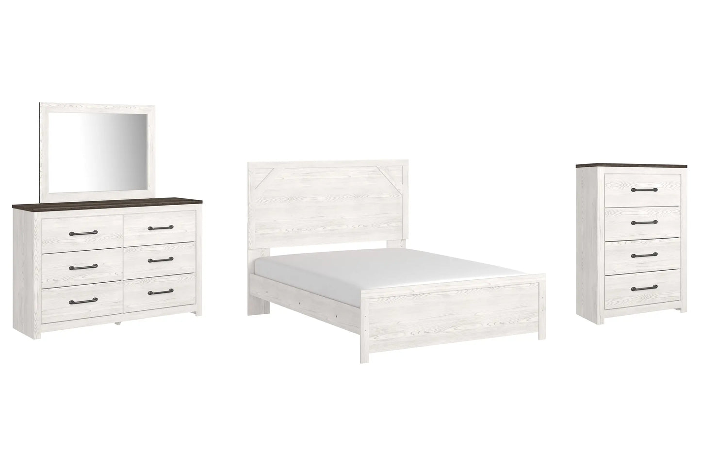 Gerridan Queen Panel Bed with Mirrored Dresser and Chest Premier Furniture & Mattress