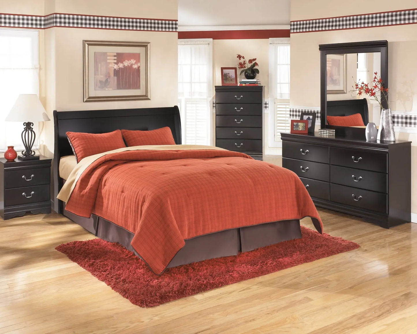 Huey Vineyard Queen Sleigh Headboard with Mirrored Dresser, Chest and 2 Nightstands Premier Furniture & Mattress