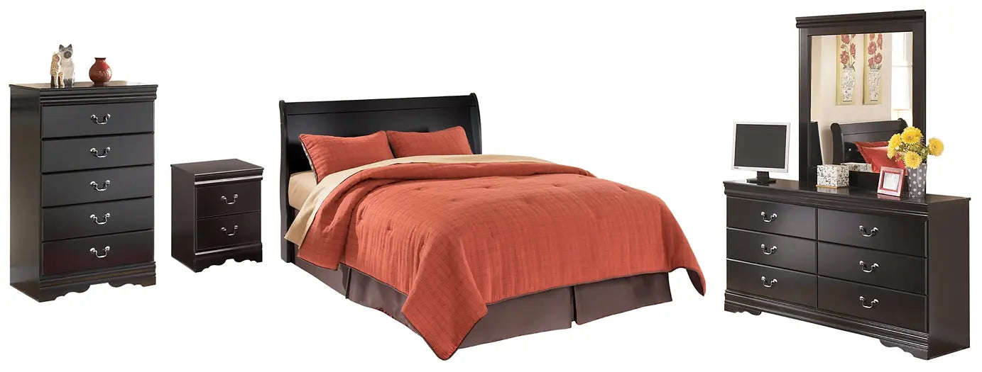Huey Vineyard Queen Sleigh Headboard with Mirrored Dresser, Chest and Nightstand Premier Furniture & Mattress