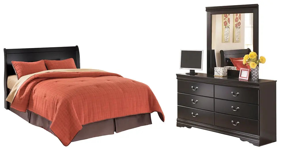 Huey Vineyard Queen Sleigh Headboard with Mirrored Dresser - Premier Furniture & Mattress
