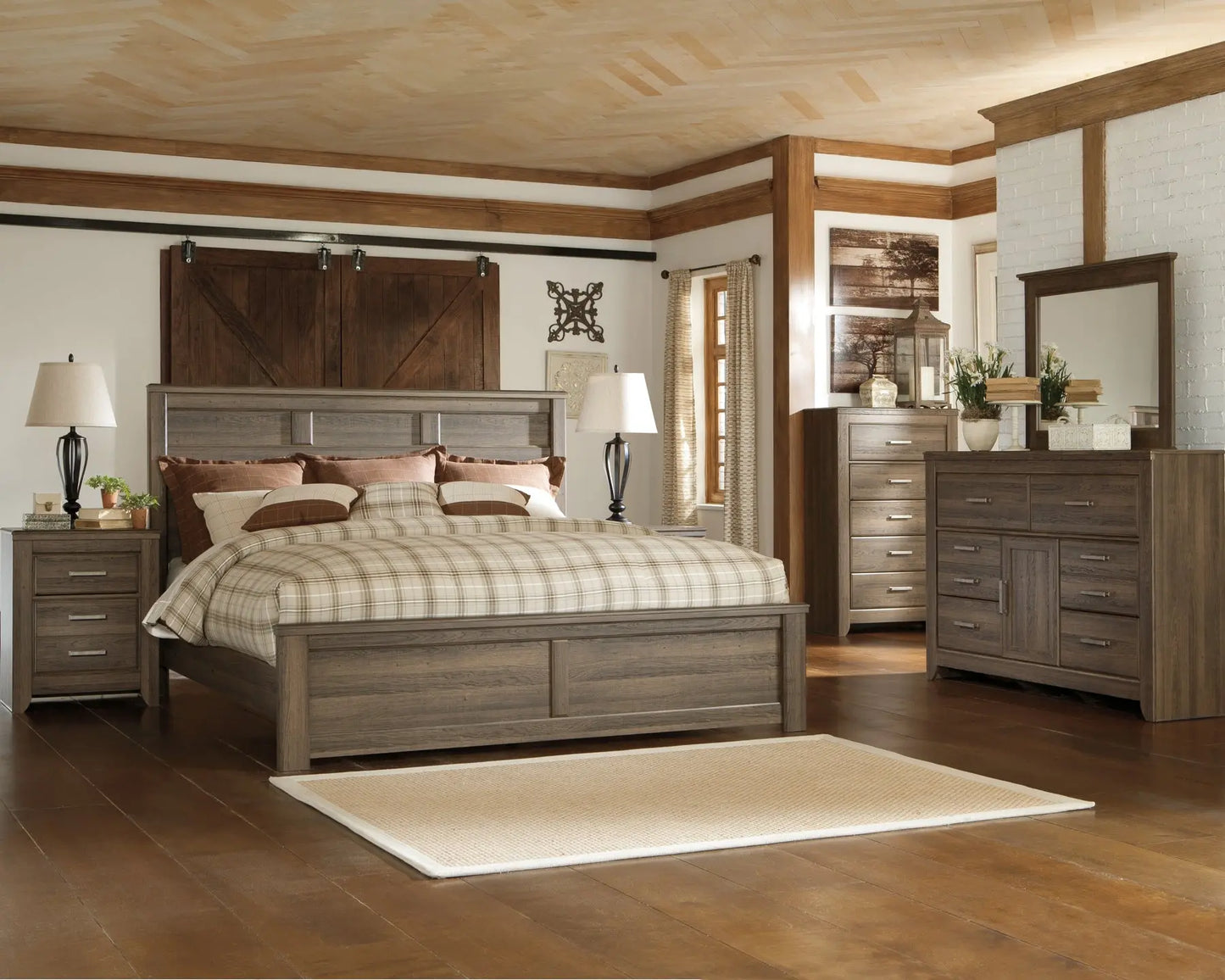 Juararo California King Panel Bed with Mirrored Dresser - Premier Furniture & Mattress