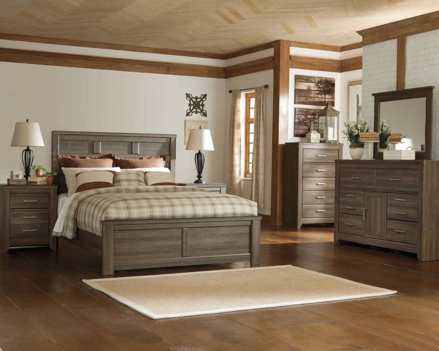 Juararo Queen Panel Bed with Mirrored Dresser Premier Furniture & Mattress
