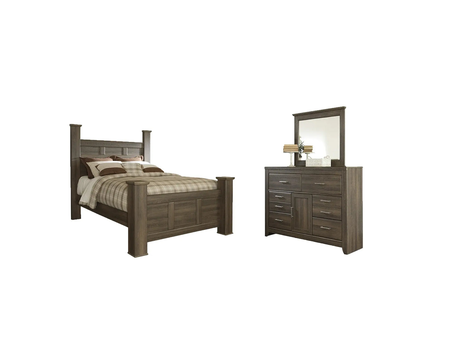 Juararo Queen Poster Bed with Mirrored Dresser Premier Furniture & Mattress