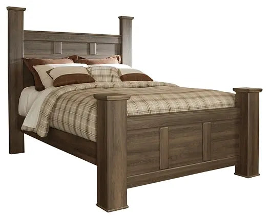 Juararo Queen Poster Bed with Mirrored Dresser Premier Furniture & Mattress