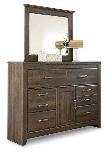 Juararo Queen Poster Headboard with Mirrored Dresser and Nightstand Premier Furniture & Mattress