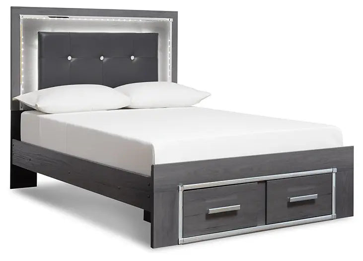 Lodanna King Panel Bed with 2 Storage Drawers with Mirrored Dresser Premier Furniture & Mattress