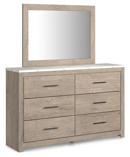 Senniberg Queen Panel Bed with Mirrored Dresser, Chest and Nightstand Premier Furniture & Mattress