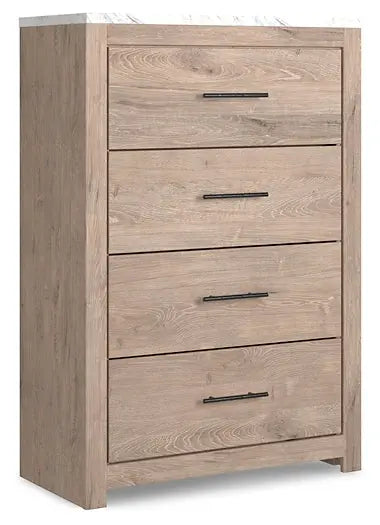 Senniberg Queen Panel Bed with Mirrored Dresser, Chest and Nightstand Premier Furniture & Mattress