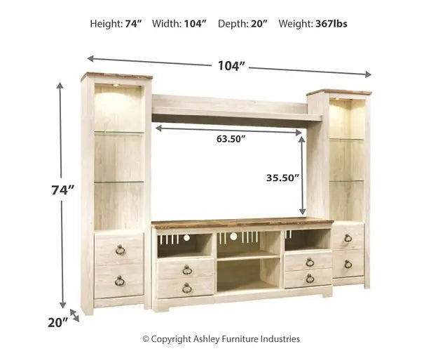 Willowton 4-Piece Entertainment Center - Premier Furniture & Mattress