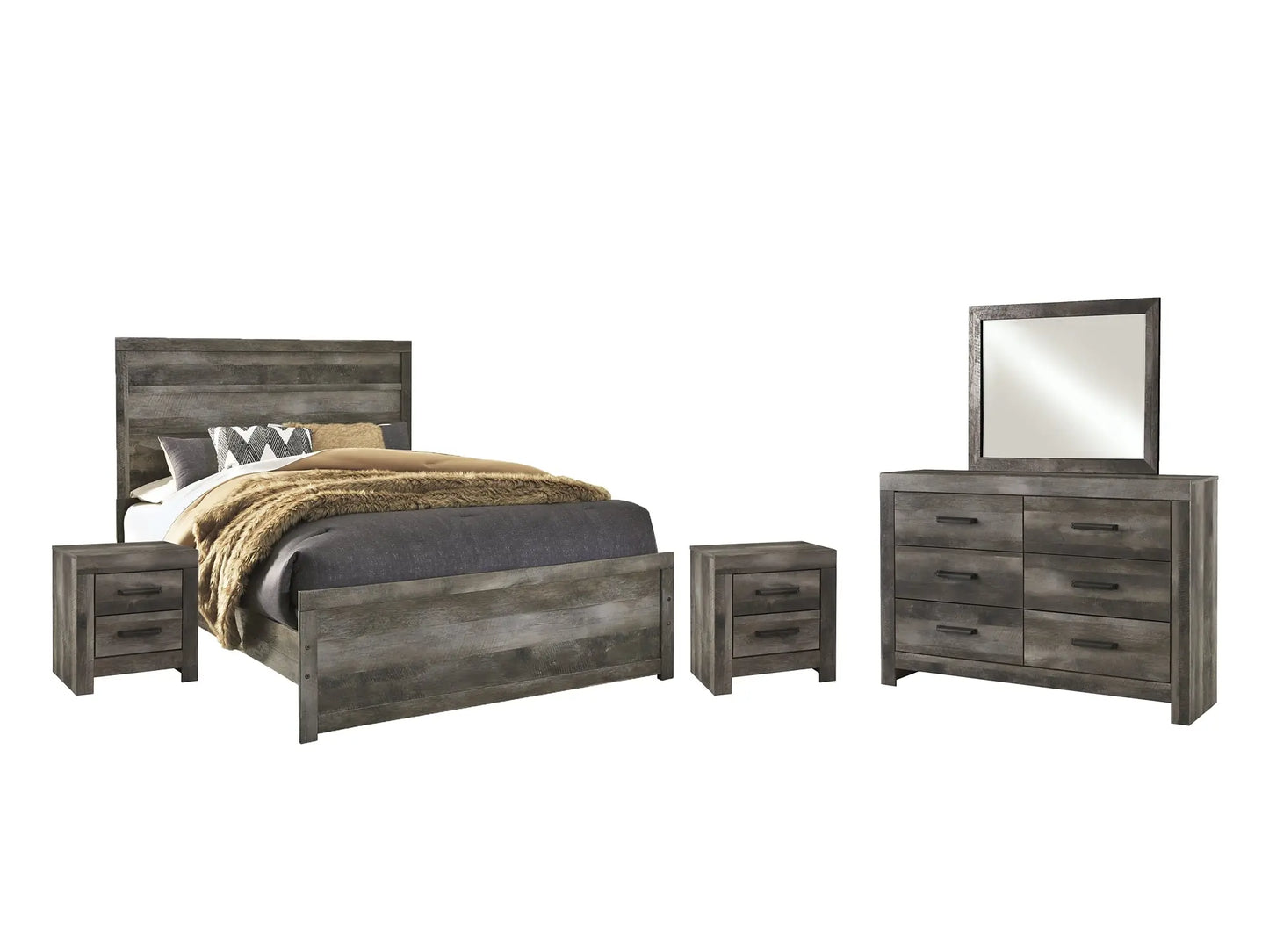 Wynnlow Queen Panel Bed with Mirrored Dresser and 2 Nightstands Premier Furniture & Mattress