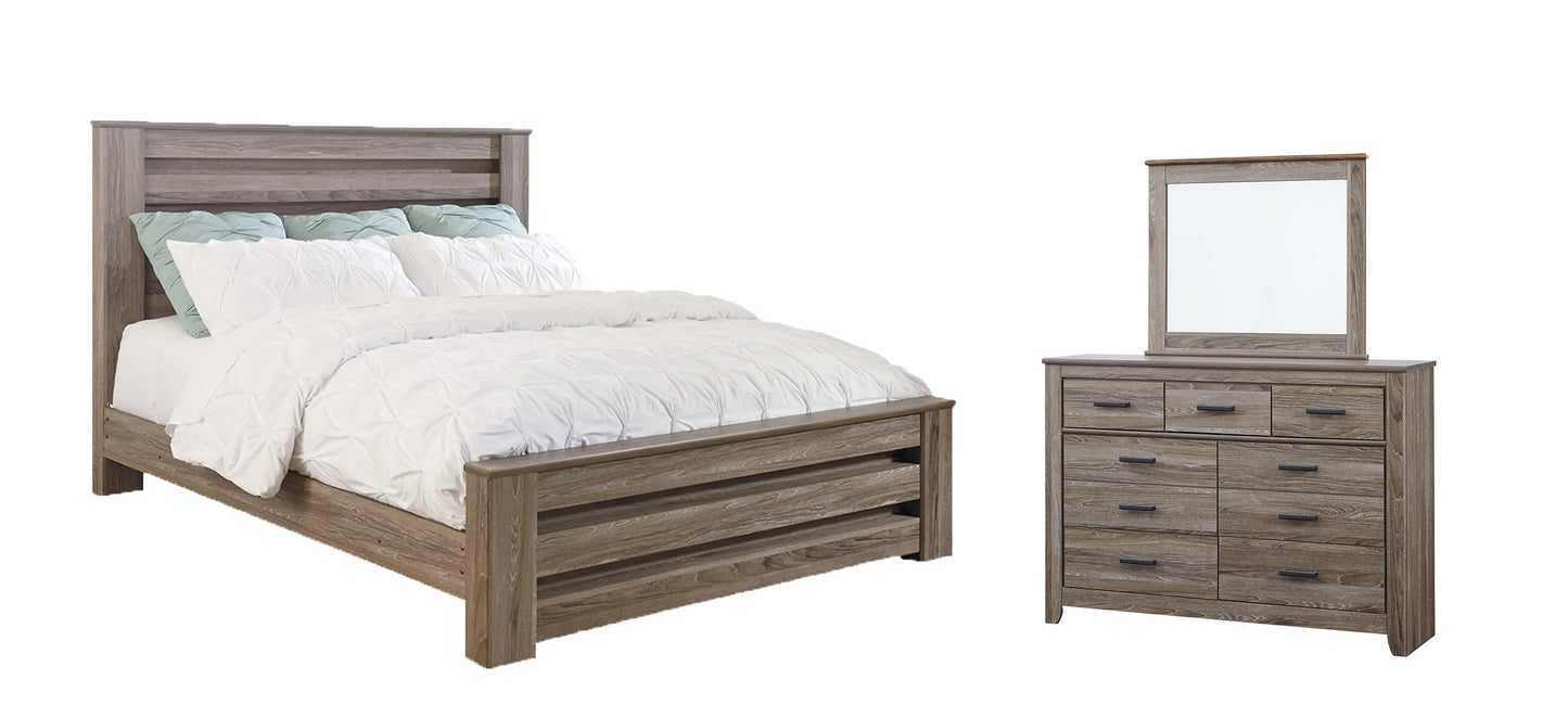 Zelen King Panel Bed with Mirrored Dresser Premier Furniture & Mattress